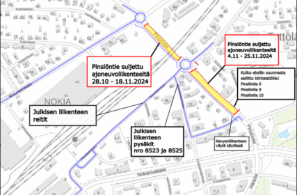 Karttakuva Pinsiöntien katutyömaa